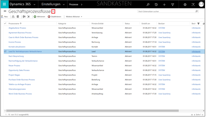 Arbeiten mit Geschäftsprozessflüssen in Microsoft Dynamics 365
