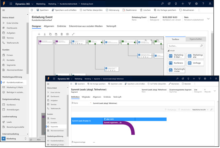 Microsoft_Dynamics_365_Marketing_Demo_System_Kundenkontaktverläufe_Segmente